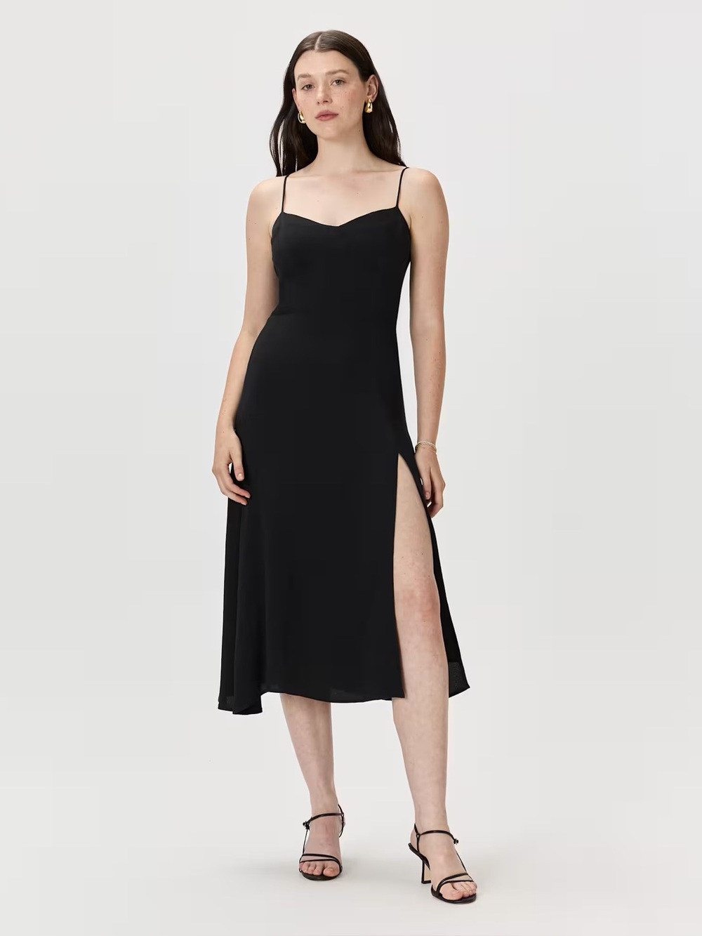 NWT Quince Washable Viscose Georgette Sweetheart Dress True Black M